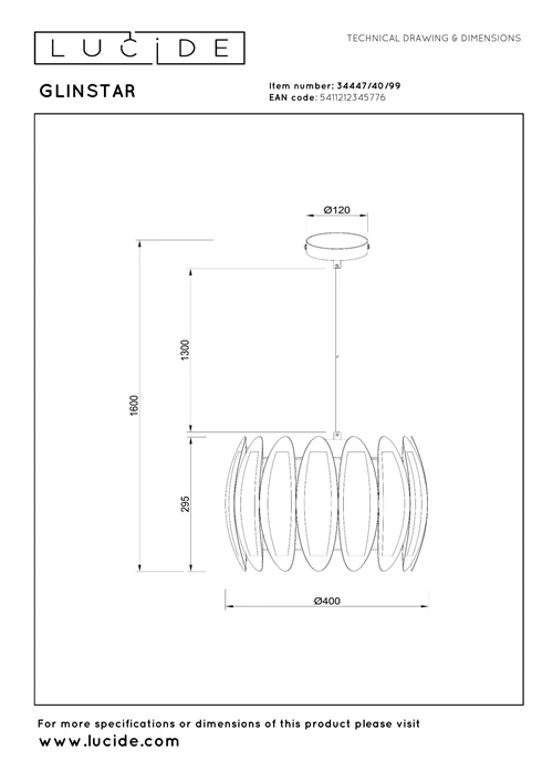 Lucide GLINSTAR - Hanglamp - Ø 40 cm - 1xE27 - Multicolor - technisch